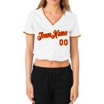 Custom Name Number Womens Red-Gold V-Neck Cropped Baseball Jersey - Personalized Team Apparel Personalized Women's White