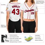 Custom Team Name and Number Womens V-Neck Cropped Baseball Jersey in White Red-Navy Personalized Women's White Red-Navy V-Neck