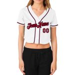 Personalized Womens Baseball Jersey V-Neck Cropped White Red-Navy Design Personalized Women's White Red-Navy V-Neck Cropped
