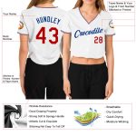 Custom Name and Number Personalized Womens Baseball Jersey V-Neck Cropped in White Red-Royal Personalized Women's White Red-Royal