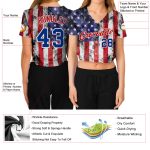 Custom American Flag Womens 3D V-Neck Cropped Baseball Jersey - Personalized Name & Number, White Royal-Red Personalized