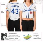 Custom Name Number Womens V-Neck Baseball Jersey White Royal-Red Cropped Design Personalized Women's White Royal-Red V-Neck