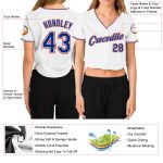 Personalized Womens V-Neck Cropped Baseball Jersey in White and Royal Red Personalized Women's White Royal-Red V-Neck Cropped