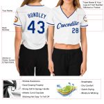 Custom Name and Number Womens White Baseball Jersey - Personalized Royal V-Neck Cropped Top Personalized Women's White Royal
