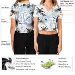 Personalized Womens 3D V-Neck Cropped Baseball Jersey - White & Light Blue Hawaii Palm Trees Personalized Women's White White-Light