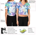 Custom Name and Number Personalized Womens 3D V-Neck Cropped Baseball Jersey Hawaii Palm Trees White Light Blue Personalized