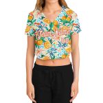Custom Name and Number Personalized Womens 3D V-Neck Cropped Baseball Jersey - White Orange Fruit Design Personalized Women's