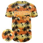 Personalized Baseball Jersey with Tropical Hawaii Palm Trees Design, Custom Name and Number, Yellow Bay Orange-White 3D Pattern