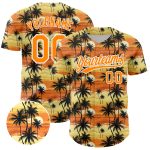Personalized Baseball Jersey with Tropical Hawaii Palm Trees Design, Custom Name and Number, Yellow Bay Orange-White 3D Pattern