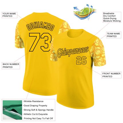 Custom Dollar Sign Money Theme Performance T-Shirt with 3D Yellow Black Pattern - Personalized Team Name & Number Personalized