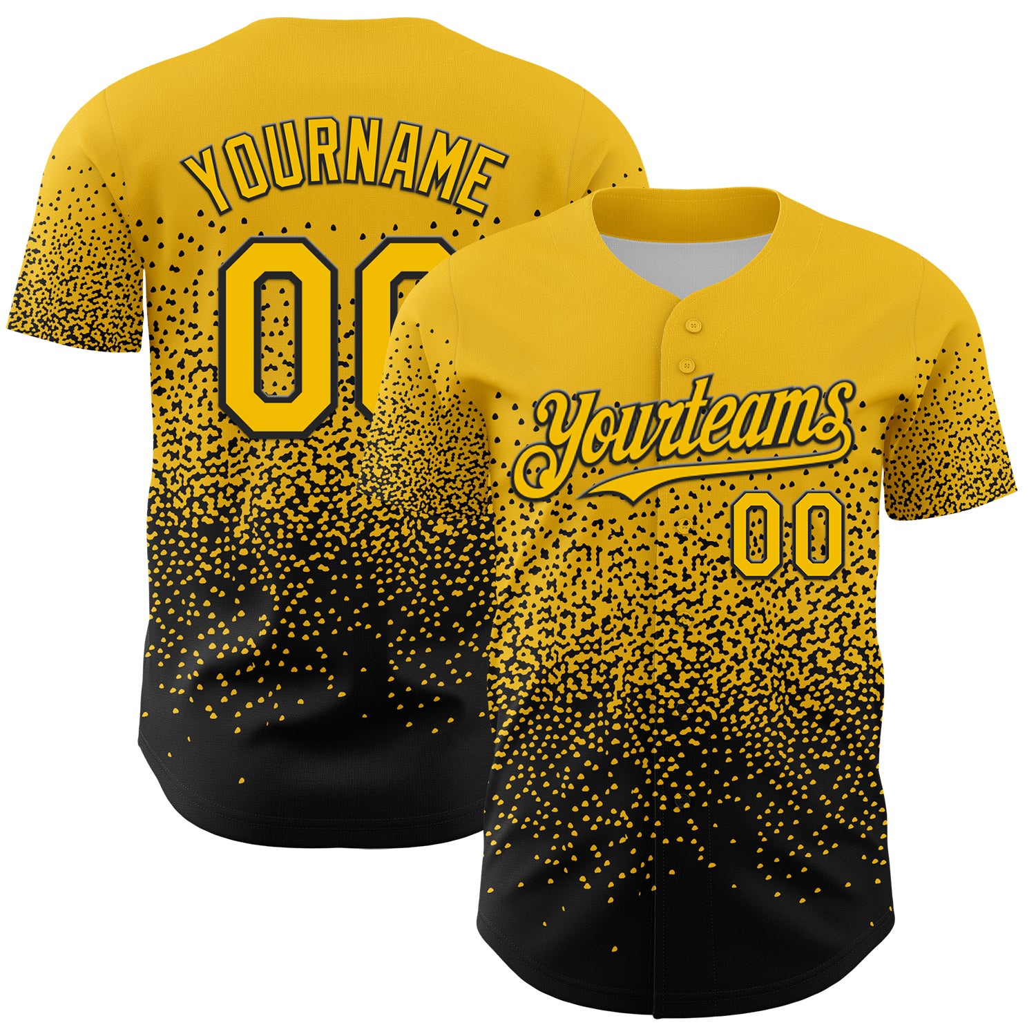 Custom Name Number Baseball Jersey - Personalized 3D Black Yellow Gradient Irregular Design Team Apparel Personalized Yellow