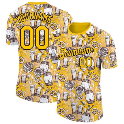 Custom Oktoberfest Beer Festival T-Shirt with Personalized 3D Yellow Black Pattern, Team Name & Number - Performance Shirt