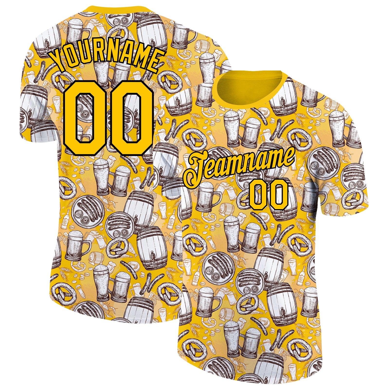 Custom Oktoberfest Beer Festival T-Shirt with Personalized 3D Yellow Black Pattern, Team Name & Number - Performance Shirt