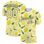 Custom Team Name and Number T-Shirt with Personalized Yellow Black 3D Flower and Fruit Pattern for Summer Holidays Personalized