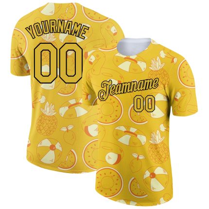 Personalized Summer Holiday Fruit T-Shirt with Custom Name and Number - Yellow Black 3D Pattern Design Team Wear Personalized