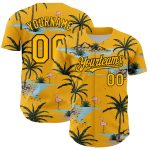 Custom Tropical Hawaii Palm Trees Baseball Jersey with Personalized Name and Number, 3D Yellow Black Pattern Design Personalized