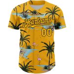 Custom Tropical Hawaii Palm Trees Baseball Jersey with Personalized Name and Number, 3D Yellow Black Pattern Design Personalized