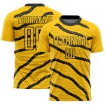 Custom Name Number Sublimation Soccer Jersey for Teams - Personalized Yellow Black Lines and Dots Design Personalized Yellow