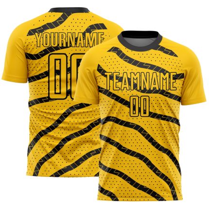Custom Name Number Sublimation Soccer Jersey for Teams - Personalized Yellow Black Lines and Dots Design Personalized Yellow