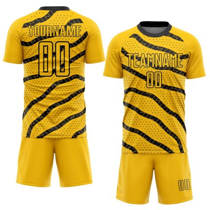 Custom Name Number Sublimation Soccer Jersey for Teams - Personalized Yellow Black Lines and Dots Design Personalized Yellow