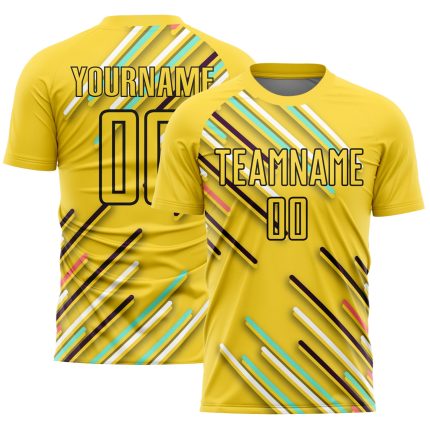 Custom Name Number Soccer Jersey - Personalized Yellow Black Lines Sublimation Team Uniform Personalized Yellow Black Lines