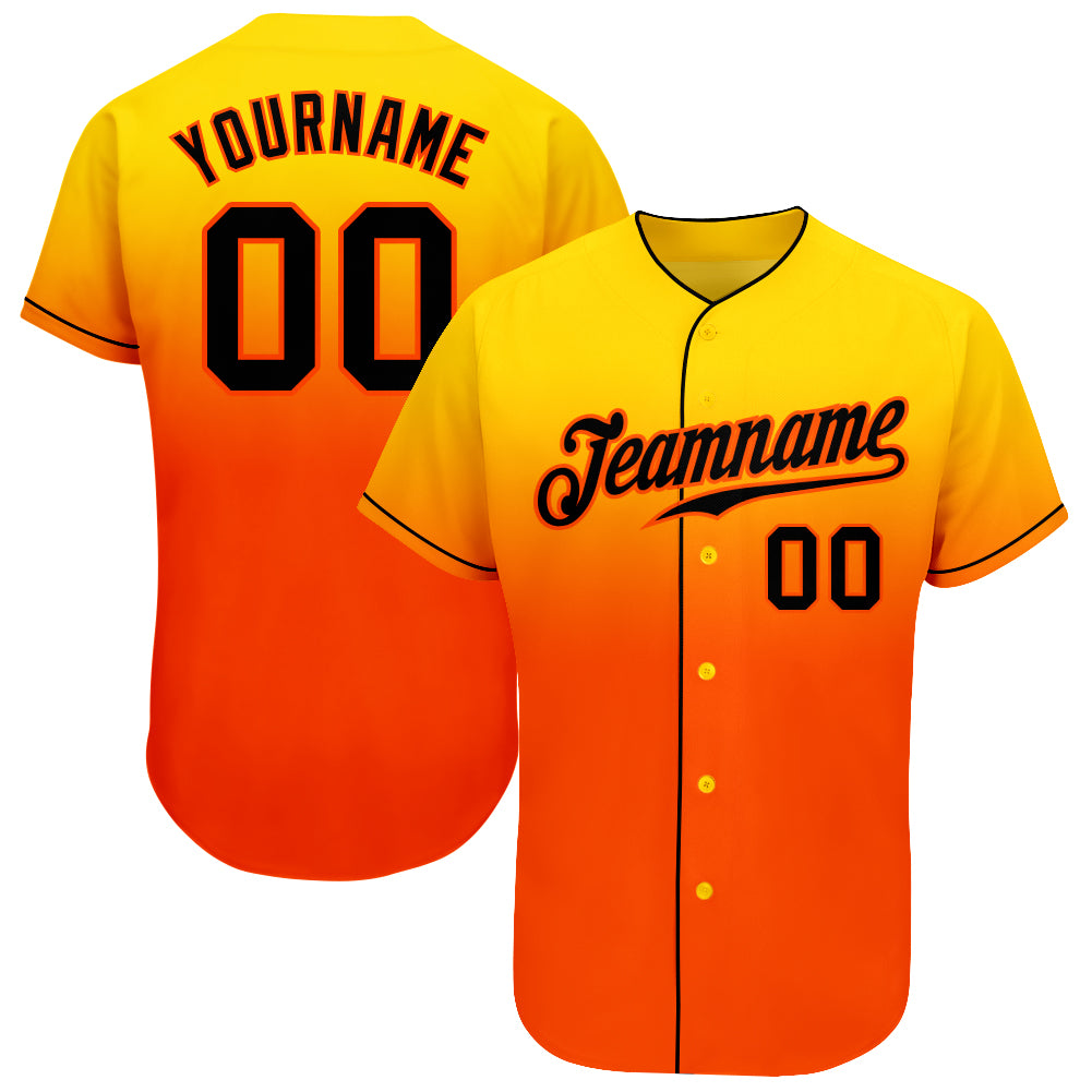 Custom Name Number Authentic Fade Fashion Baseball Jersey - Personalized Yellow Black Orange Team Personalized Yellow Black-Orange