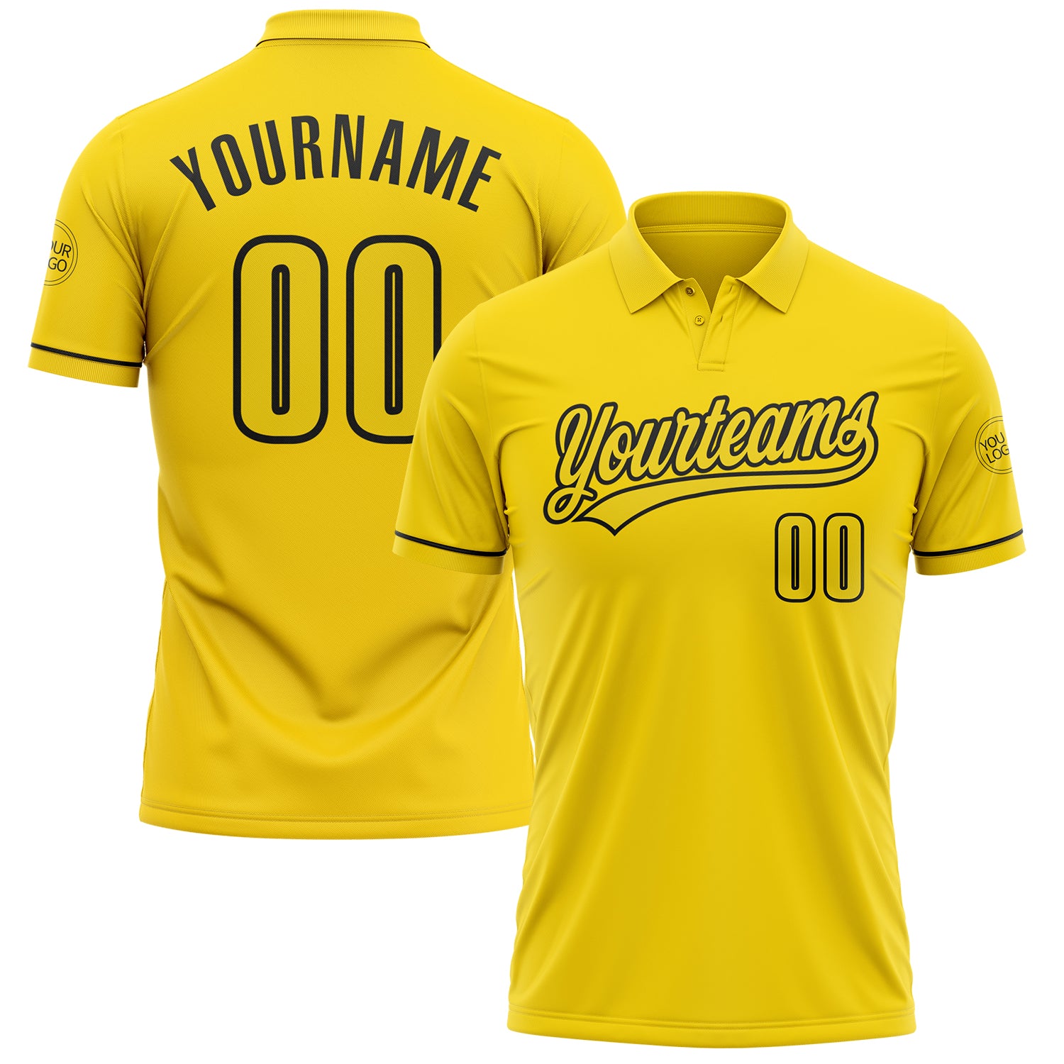 Custom Team Name Number Yellow Black Vapor Performance Golf Polo Shirt Personalized Yellow Black Performance Vapor Golf Polo