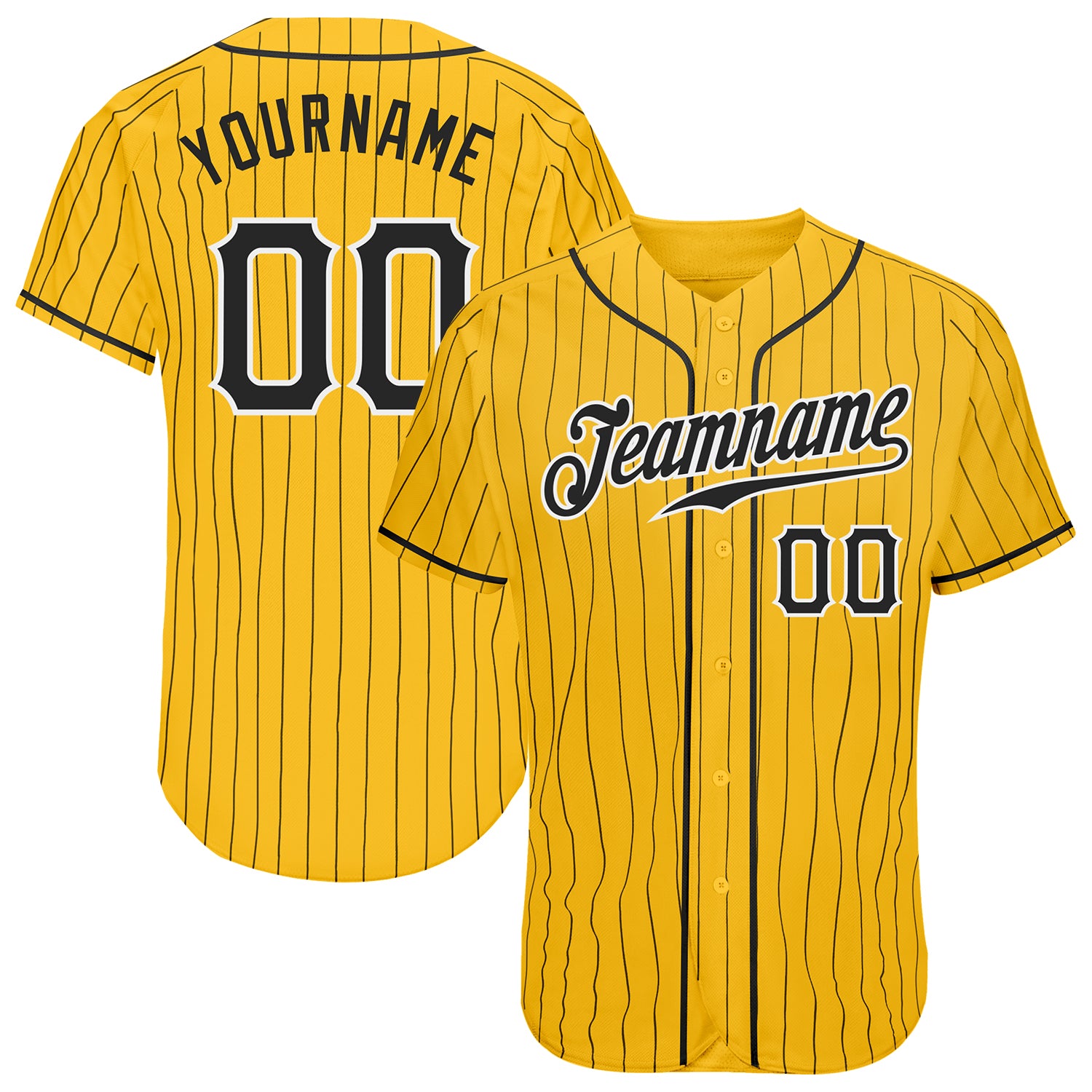 Custom Name and Number Personalized Black-White Yellow Black Pinstripe Authentic Baseball Jersey Personalized Yellow Black