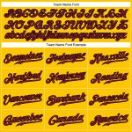 Custom Personalized Baseball Jersey - Yellow Black Pinstripe with Crimson-Black Team Name and Number Personalized Yellow