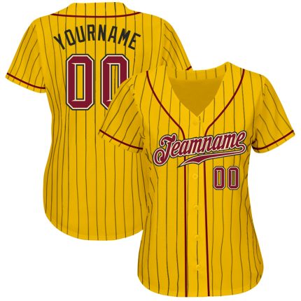 Custom Name and Number Personalized Baseball Jersey - Yellow Black Pinstripe Crimson-Cream Authentic Team Apparel Personalized