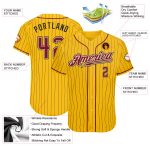 Custom Name and Number Personalized Baseball Jersey - Yellow Black Pinstripe Crimson-Cream Authentic Team Apparel Personalized