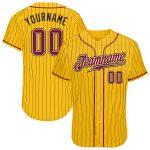 Custom Name and Number Personalized Baseball Jersey - Yellow Black Pinstripe Crimson-Cream Authentic Team Apparel Personalized