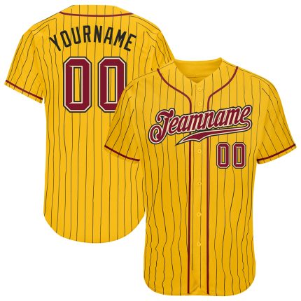 Custom Name and Number Personalized Baseball Jersey - Yellow Black Pinstripe Crimson-Cream Authentic Team Apparel Personalized