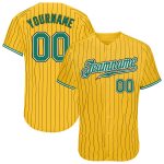 Custom Name Number Baseball Jersey - Personalized Yellow Black Pinstripe Kelly Green White Authentic Design Personalized