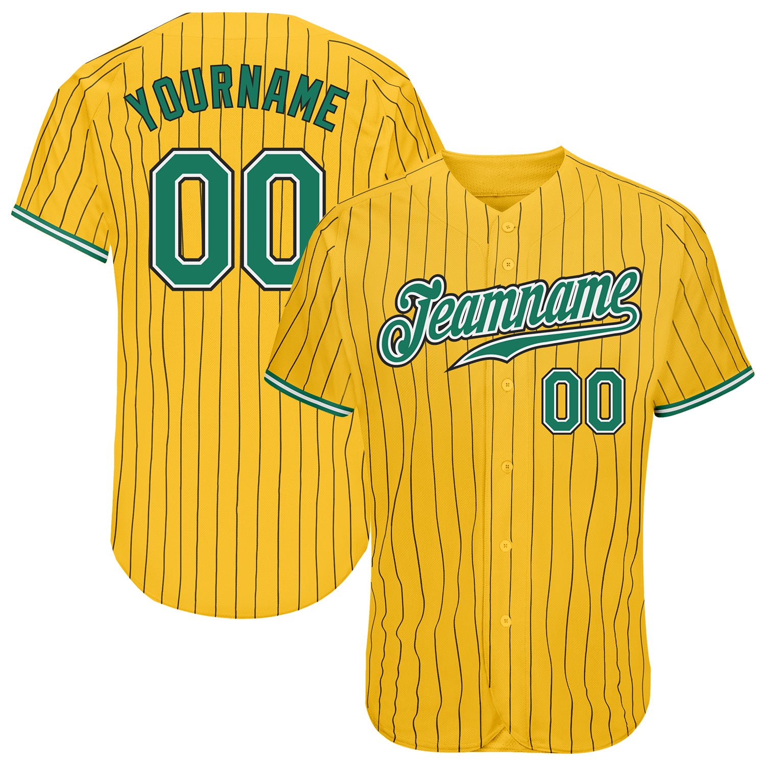 Custom Name Number Baseball Jersey - Personalized Yellow Black Pinstripe Kelly Green White Authentic Design Personalized