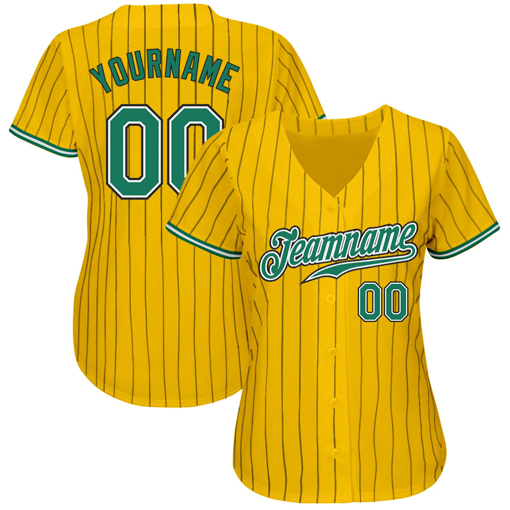 Personalized Yellow Black Pinstripe Kelly Green-White Authentic Baseball Jersey Team Custom Name and Number Custom Name Number Baseball Jersey - Personalized Yellow Black Pinstripe Kelly Green White Authentic Design Personalized - Image 2