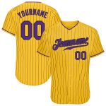 Custom Name and Number Authentic Baseball Jersey in Yellow Black Pinstripe and Purple Black Personalized Yellow Black Pinstripe