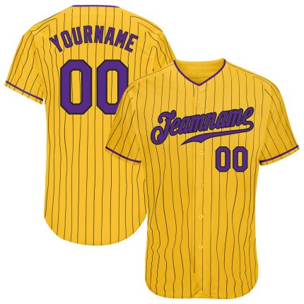 Custom Name and Number Authentic Baseball Jersey in Yellow Black Pinstripe and Purple Black Personalized Yellow Black Pinstripe