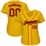 Custom Personalized Baseball Jersey Red-Black Yellow Black Pinstripe with Name and Number Personalized Yellow Black Pinstripe