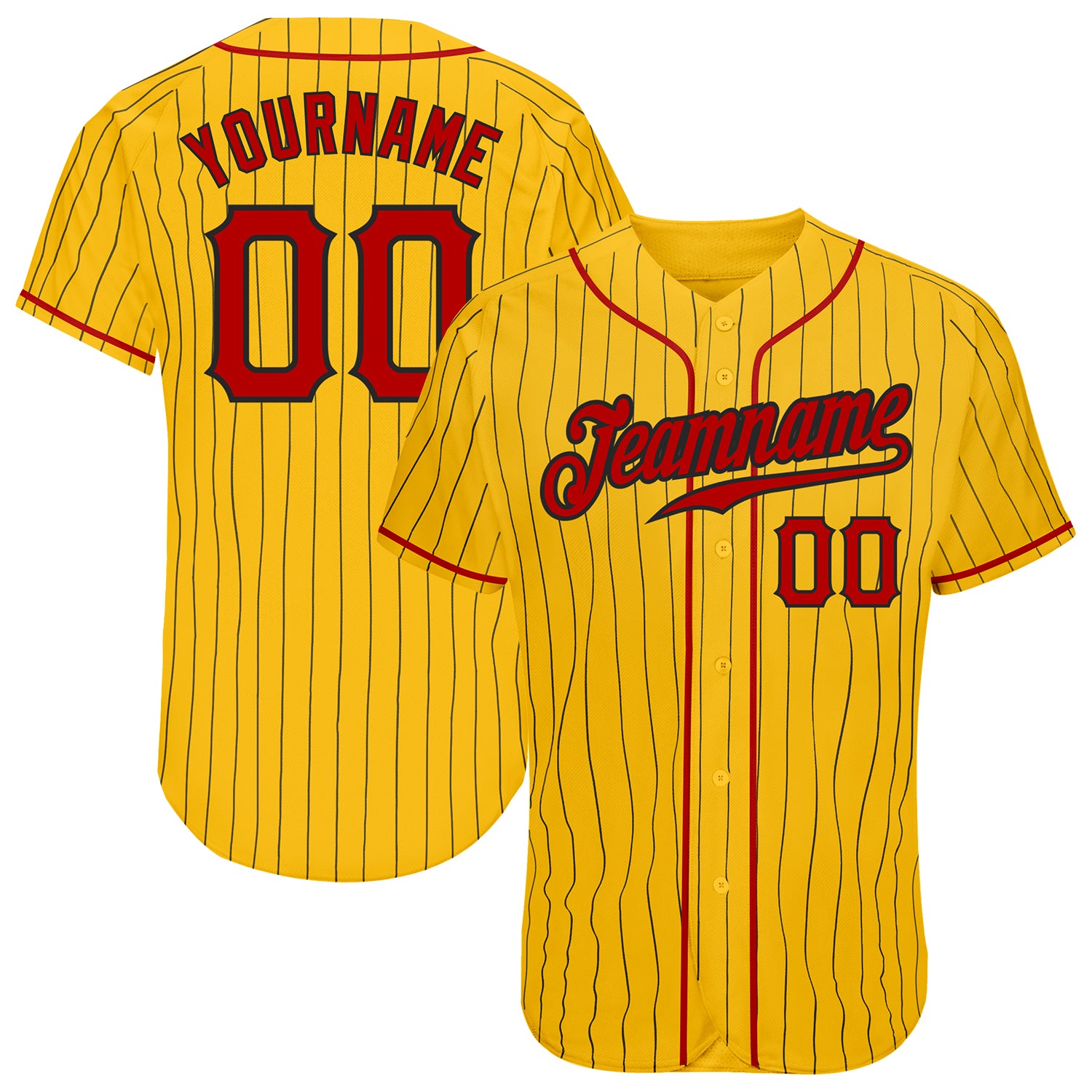 Custom Personalized Baseball Jersey Red-Black Yellow Black Pinstripe with Name and Number Personalized Yellow Black Pinstripe