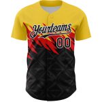 Custom Name Number Authentic Baseball Jersey - Personalized 3D Pattern Design Yellow Black-White Abstract Shape Personalized