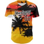 Custom Name and Number Authentic Baseball Jersey with Yellow Black White 3D Palm Trees Design for Beach Hawaii Personalized