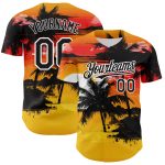 Custom Name and Number Authentic Baseball Jersey with Yellow Black White 3D Palm Trees Design for Beach Hawaii Personalized