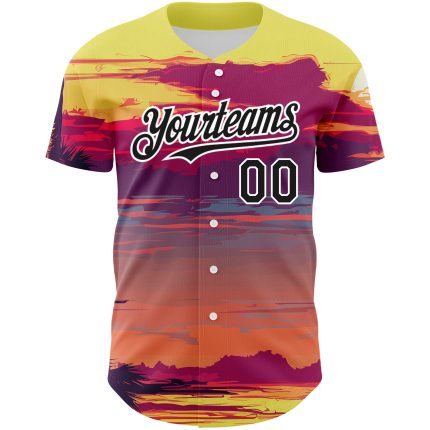 Custom Name and Number Baseball Jersey with 3D Pattern and Hawaii Palm Trees, Personalized Yellow Black-White Design Personalized