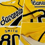 Custom Name and Number Authentic Baseball Jersey Personalized in Yellow Black and White Personalized Yellow Black-White Authentic