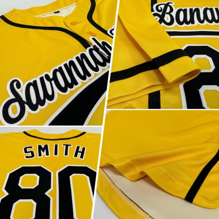 Custom Name and Number Authentic Baseball Jersey Personalized in Yellow Black and White Personalized Yellow Black-White Authentic