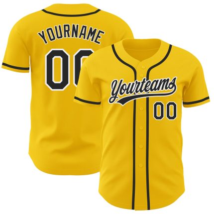 Custom Name and Number Authentic Baseball Jersey Personalized in Yellow Black and White Personalized Yellow Black-White Authentic