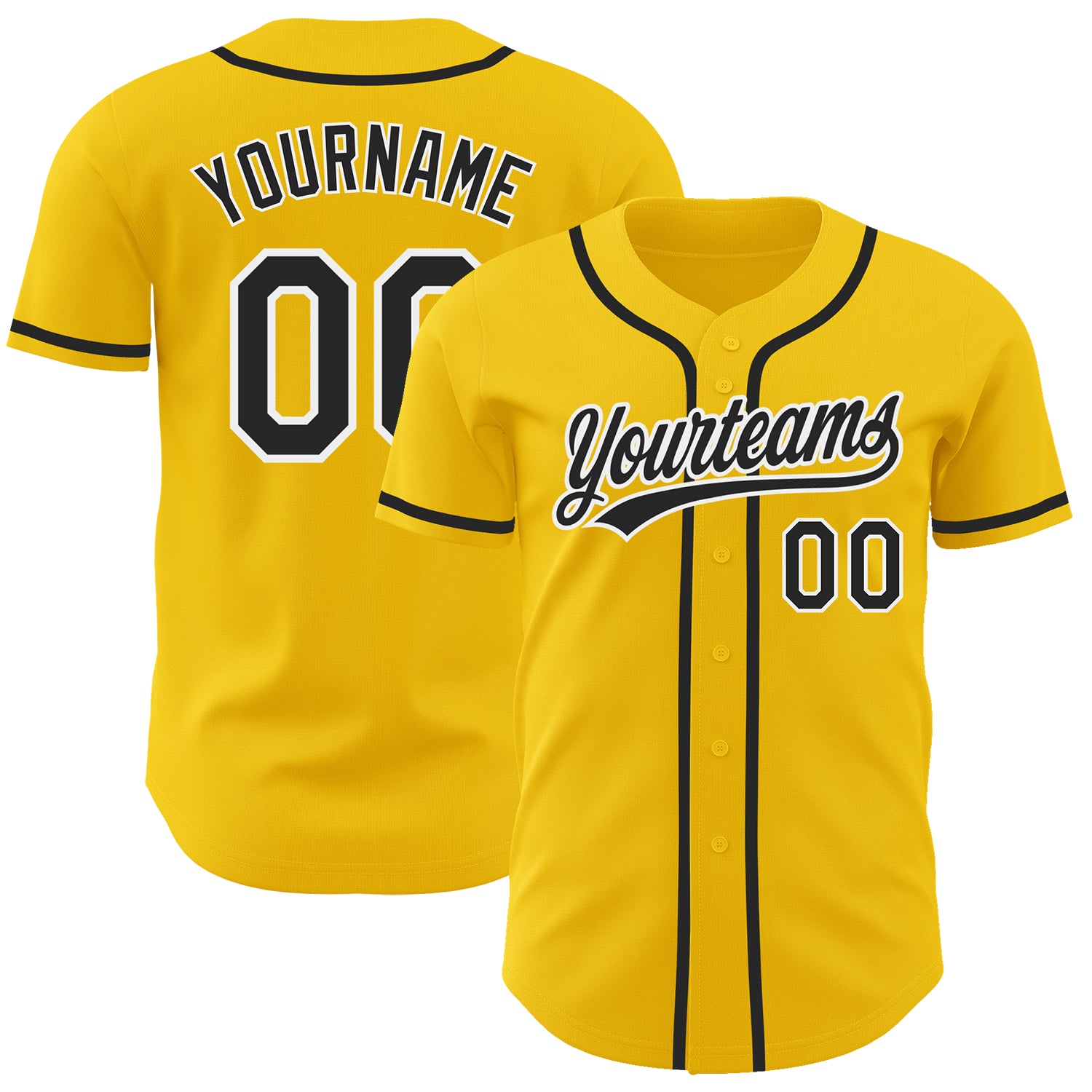 Custom Name and Number Authentic Baseball Jersey Personalized in Yellow Black and White Personalized Yellow Black-White Authentic