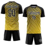 Custom Soccer Uniform Jersey with Personalized Name Number, Yellow Black-White Geometric Lines Design Personalized Yellow
