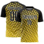 Custom Soccer Uniform Jersey with Personalized Name Number, Yellow Black-White Geometric Lines Design Personalized Yellow